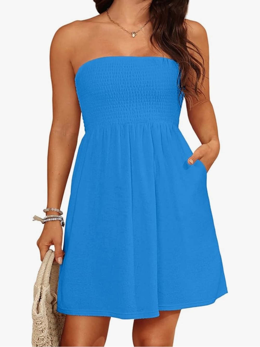 Terry Cloth Cover up Strapless Beach Cover Up with Pockets